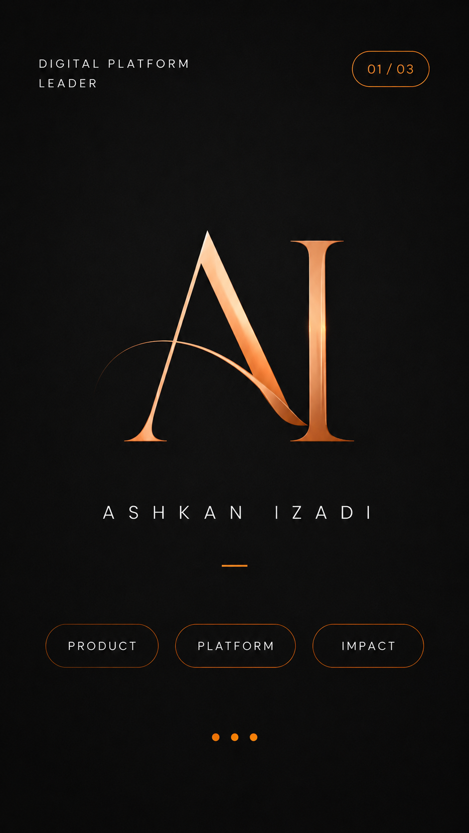 AI digital platform screen design for Ashkan Izadi